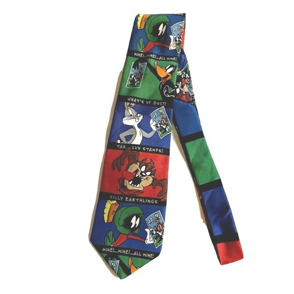 Vintage Looney Tunes Stamp Collection Tie Warner Bros & USPS 1997 Polyester - Picture 2 of 6